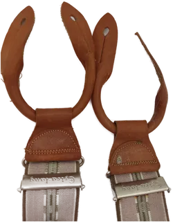 Hosenträger, beige/grün/braun mit Leder - Bild 4