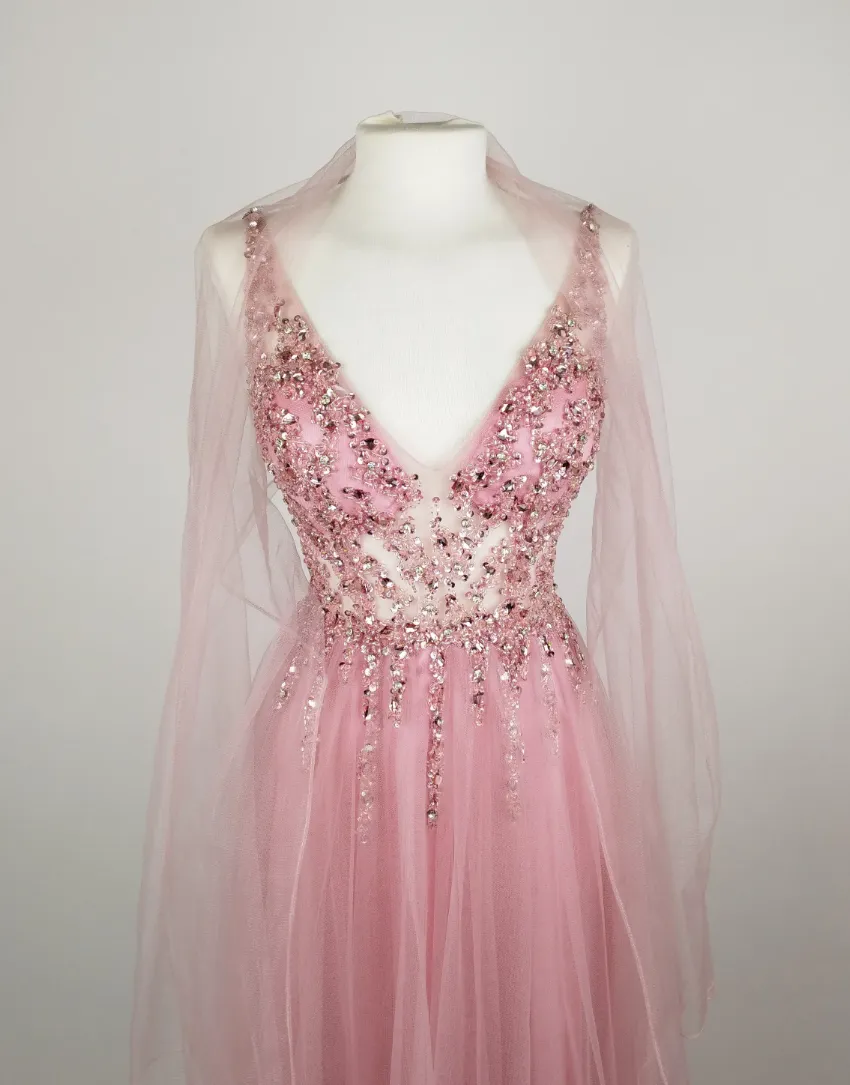 Mascara Ballkleid Rosa mit Steinen inkl. Schal - EU 34 / 100% Polyester – Bild 3