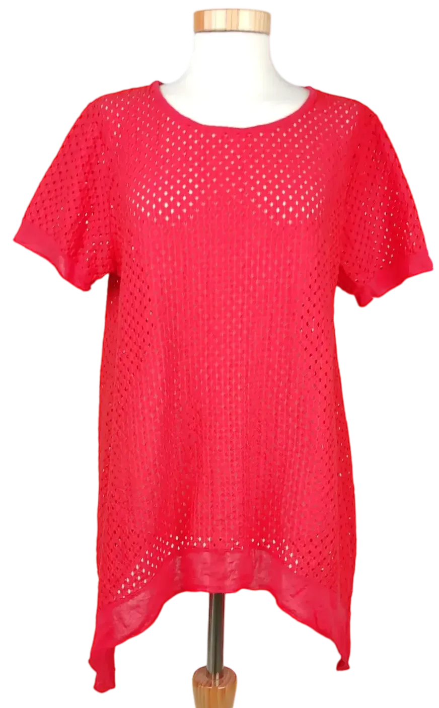 Damen Shirt mit Lochstickerei, rot - Bild 4