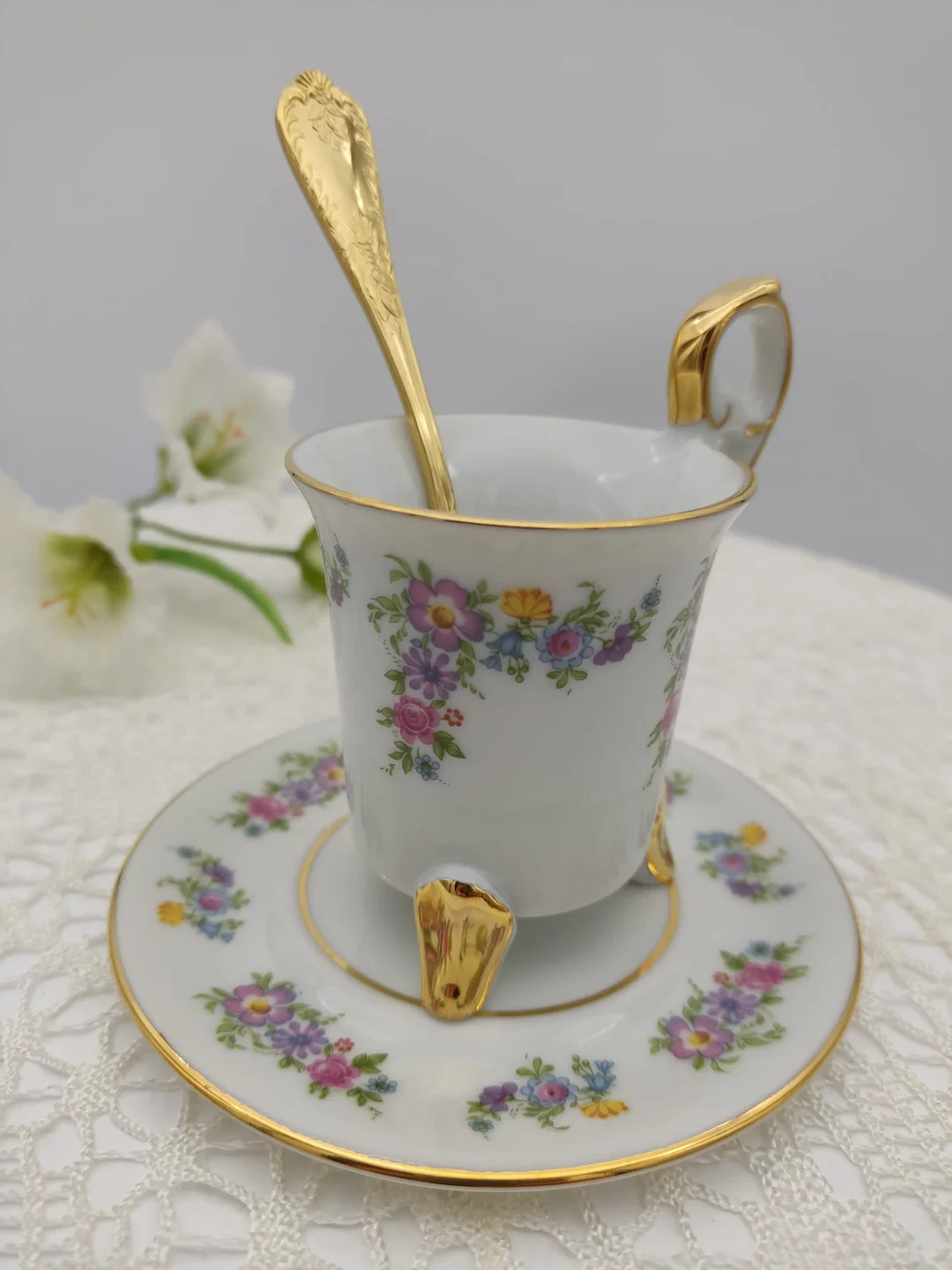 TK Thun Böhmen Porzellan Sammeltasse-Set (Mokkatasse, Untertasse, Löffel)  | Original Tschechoslowakei – Bild 4