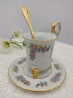 TK Thun Böhmen Porzellan Sammeltasse-Set (Mokkatasse, Untertasse, Löffel)  | Original Tschechoslowakei - Bild 4