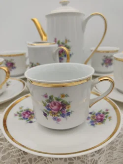  Porzellan-Teeservice mit Kanne & Milchkännchen, Goldrand | Vintage-Charme - Bild 8