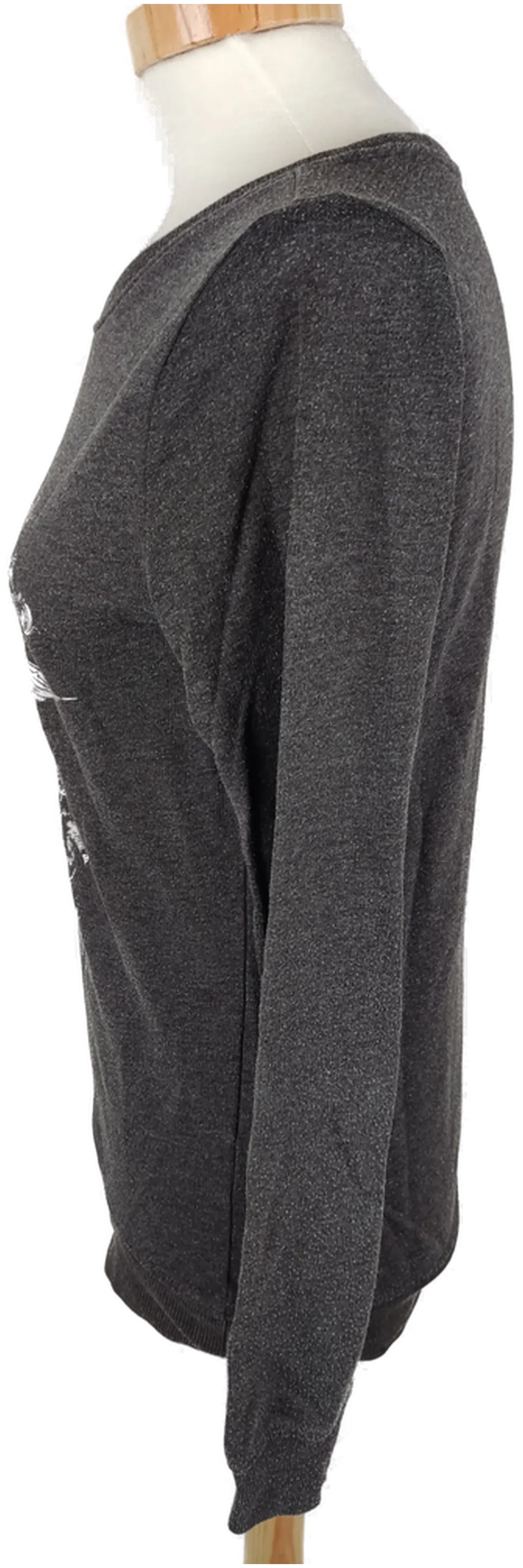 Pullover "Blinde Date" langarm mit Rundhalsausschnitt, dunkelgrau mit Aufdruck, Größe XS – Bild 2