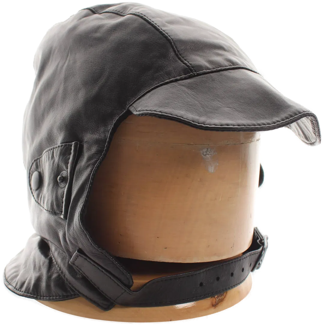 Cabrio Mütze / Motorradkappe aus Leder – klassische Fliegerkappe mit Schirm - Bild 2