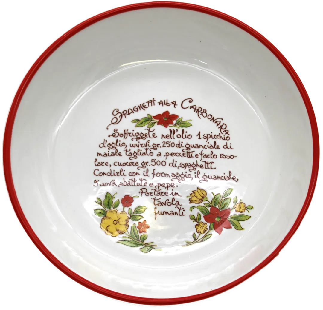 Italienisches Pasta-Set – 10 tiefe Nudelteller & 2 große Pastaschüsseln mit Rezeptmotiven, Keramik - Bild 1