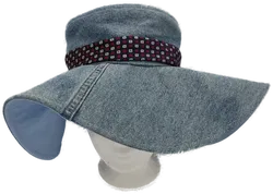 Damen Sonnenhut  Jeansstoff mit Krawattenhutband- Durchmesser 18cm - Bild 1