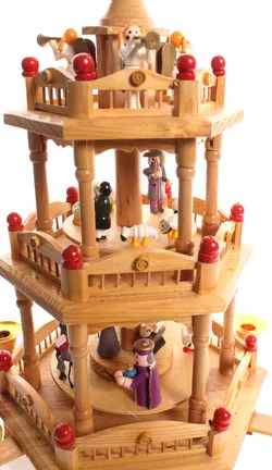 Große Erzgebirge Weihnachtspyramide – 3-stöckig – Holz – Engel & Krippenfiguren – ca. 46,5 cm - Bild 2