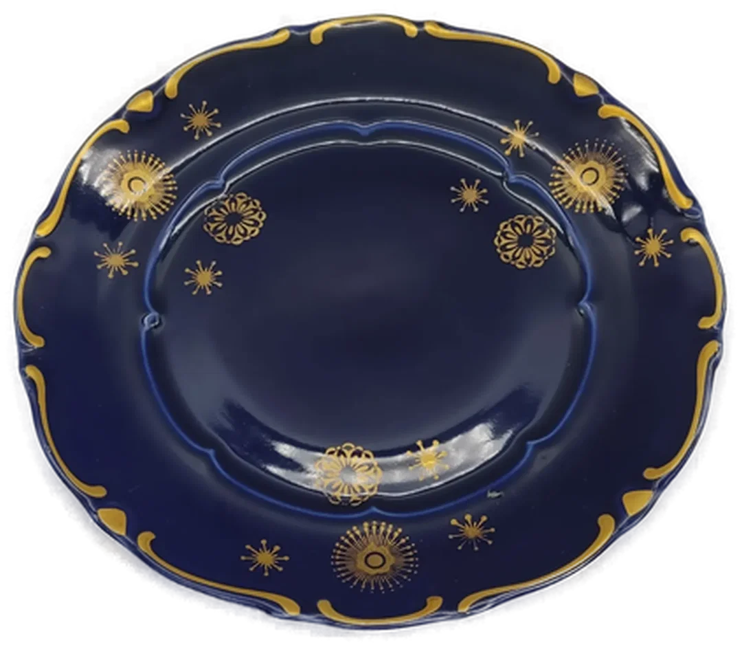  Teller & Tasse mit Untersetzer, blau-gold, Dessertset – Bild 2