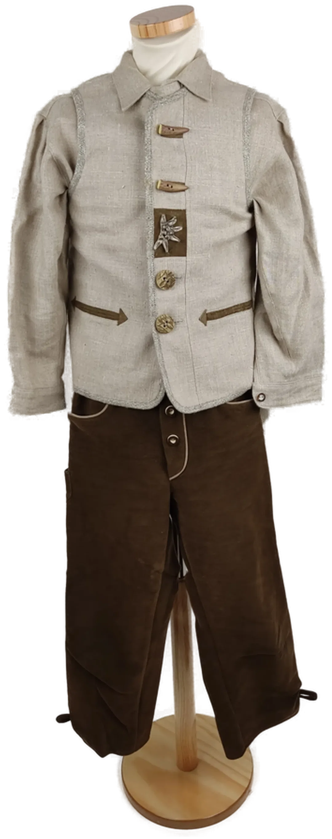 Kinder Trachtenhose "Lederhosenstyle", dreiviertellang mit Gummizugbund, braun mit Knöpfen, Größe 128 – Bild 6