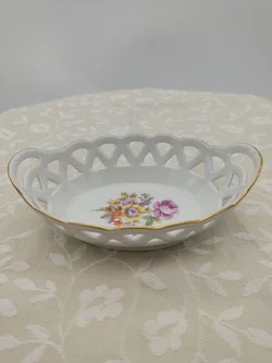 Durchbruchschale mit Blumenmotiv und Golddekor 'Fine China' | Thüringer Lichte Porzellan - Bild 3