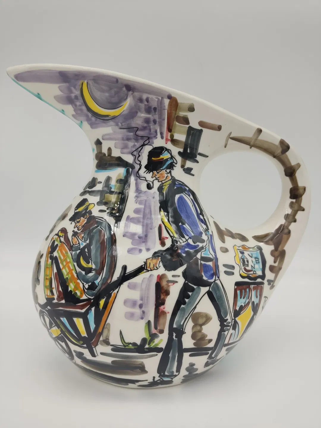Italienische Mid-Century Keramik Wasserkrug von Sam Repubblica di San Marino, Handbemalt - Bild 1