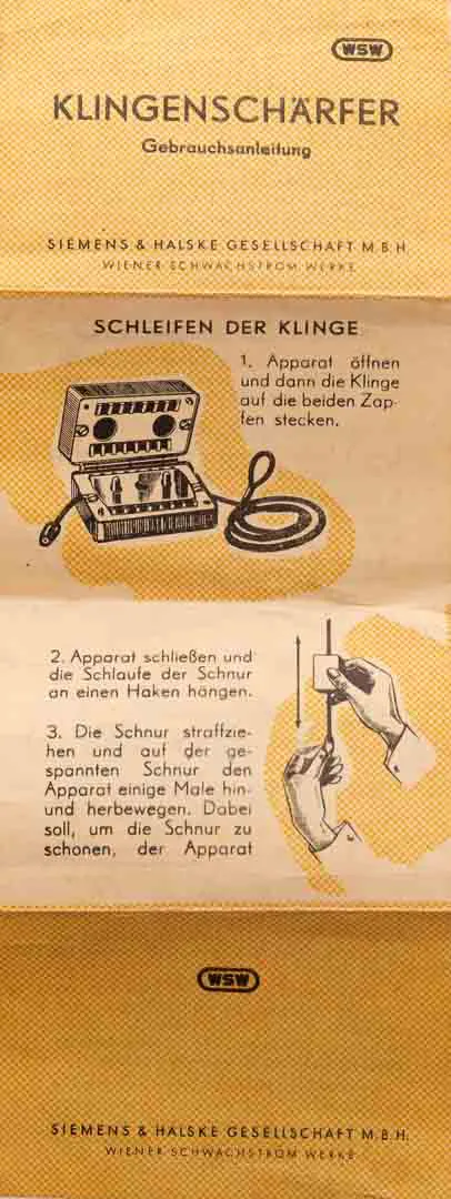 Vintage Klingenschärfer – Siemens & Halske GmbH / Wiener Schwachstrom Werke – mit OVP & Anleitung – Bild 3