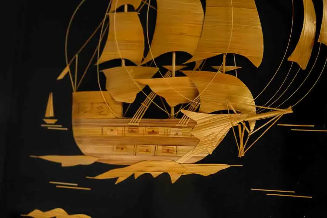 Vintage Strohbild „Fregatt Pallada“ | sowjetisches Wandbild | Handarbeit aus Stroh | maritimes Motiv | UdSSR 1986 - Bild 1