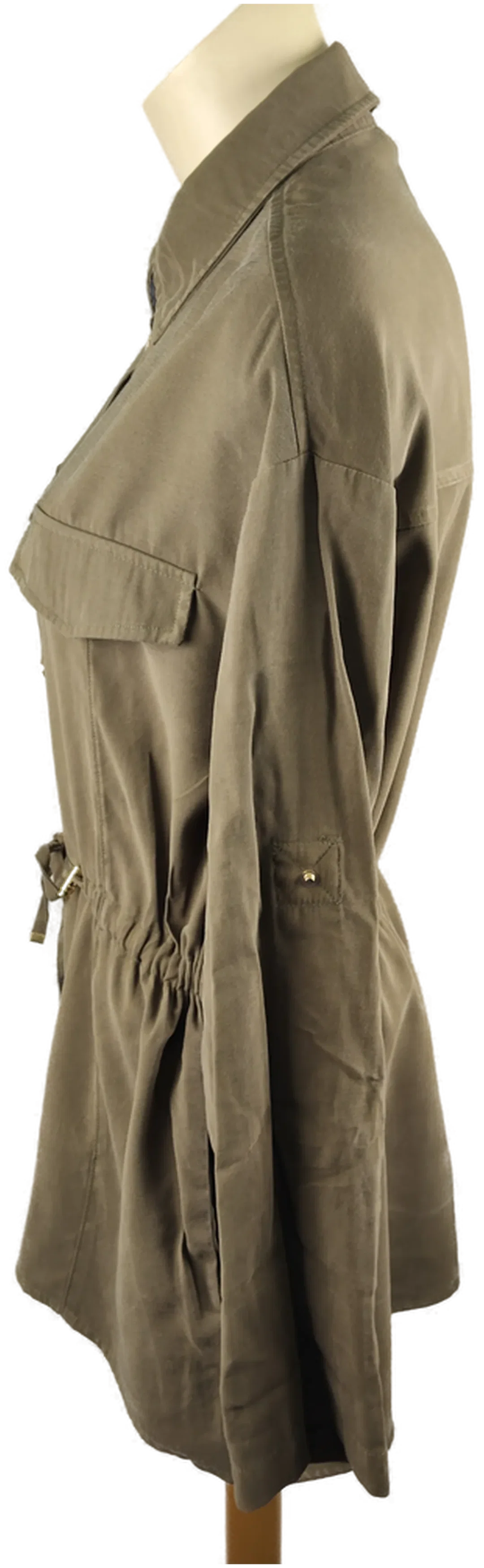 Zara Damenbluse in Olivgrün mit Bindebund | Casual-Chic – Bild 2