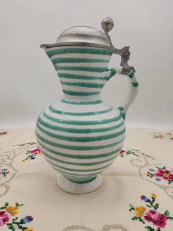 Gmundner Keramik Krug mit Zinndeckel "Grün geflammt" Vintage 50er/60er NEUWERTIG! Höhe 25cm – Vorschau 2