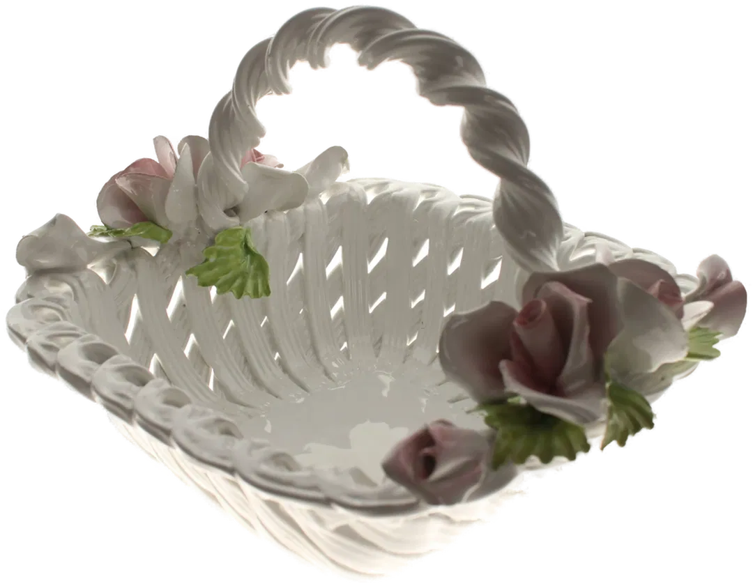 Porzellan Blumenkorb mit Rosen | Handarbeit | Made in Italy | ca. 30 x 27 cm - Bild 4