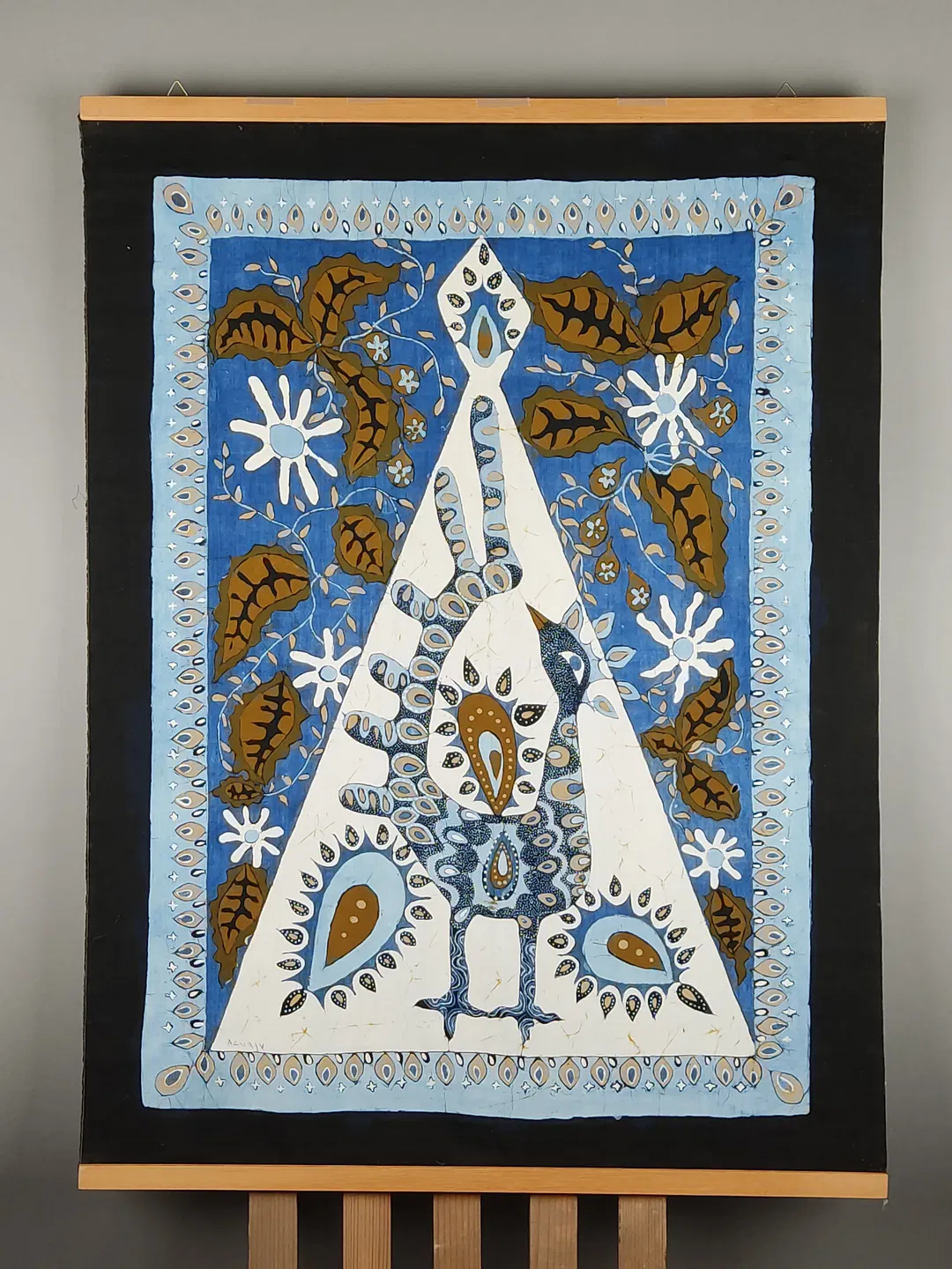 Vintage Batiktuch / Wandteppich mit Holzrahmen  - Bild 4