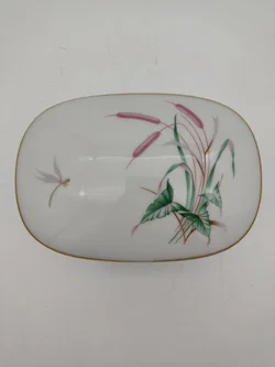 Vintage Porzellan-Deckeldose mit Schilf- und Libellen-Motiv, von Thomas Porzellan (Rosenthal), 13 x 9 x 6cm – Vorschau 2
