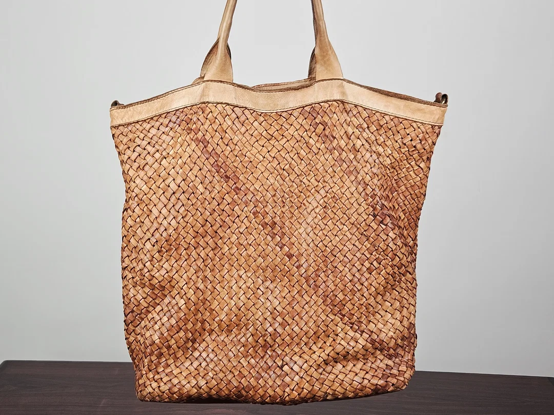  Damen Leder Handtasche - hellbraun - Bild 1