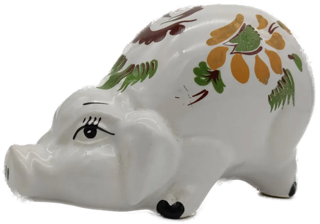 Sparschwein Porzellan, weiß mit Bemahlung, Größe ca. 18 x 12 x 11 cm - Bild 1