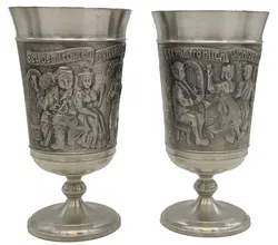 Zinnkelche - 6er Set - BMF (Bayerische Metallwarenfabrik), Rein Zinn 95 %, Reliefdekor - Bild 3