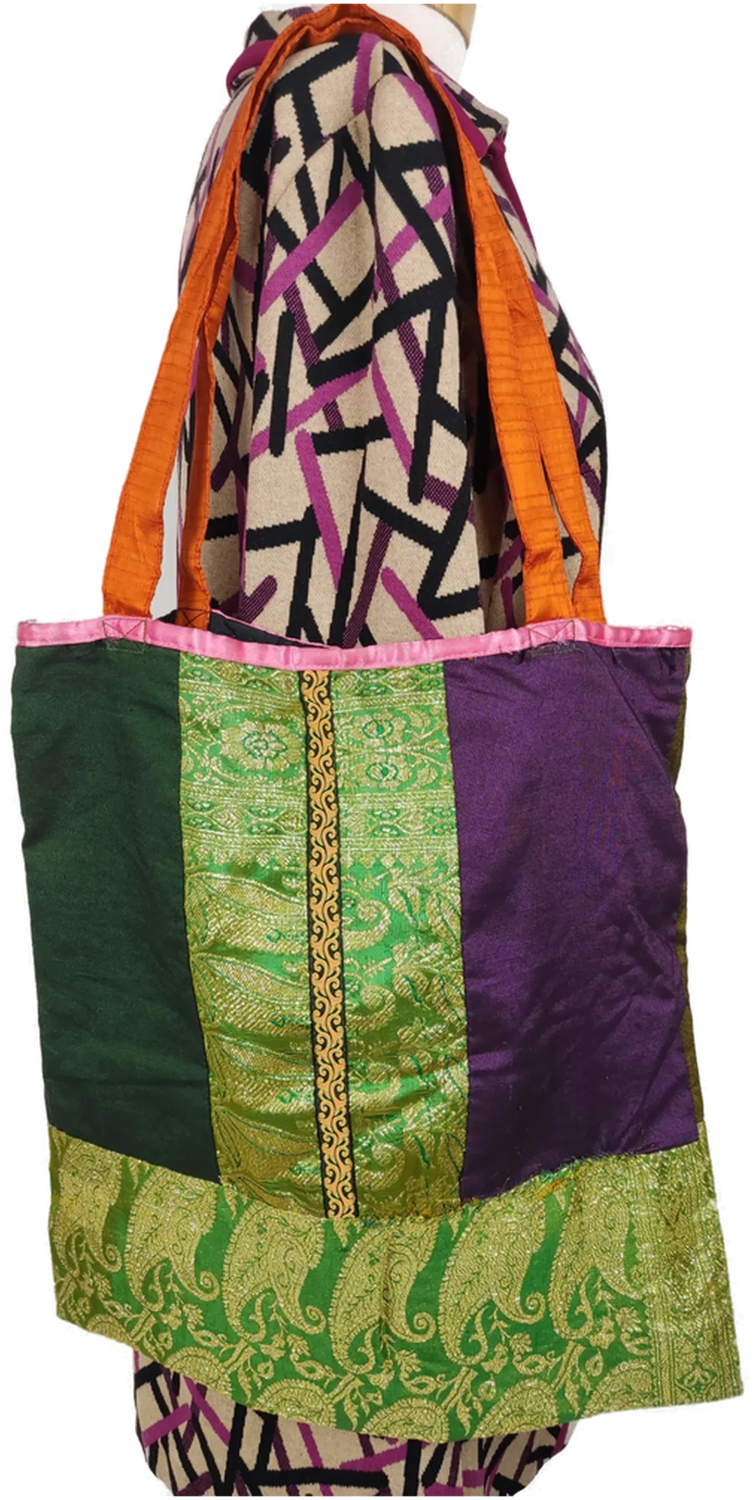 Patchwork Tote Bag Seide, Brokat | Thai-Boho-Schatz – Bild 2