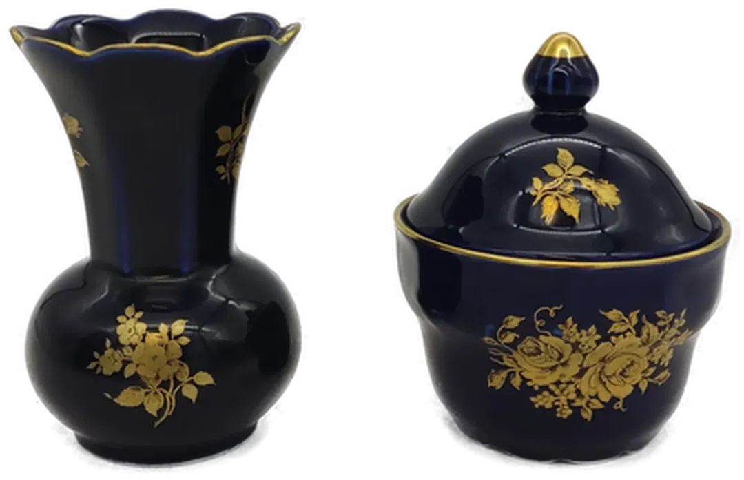 Keksdose & Deko-Vase, blau-gold, 2-teilig - Bild 1