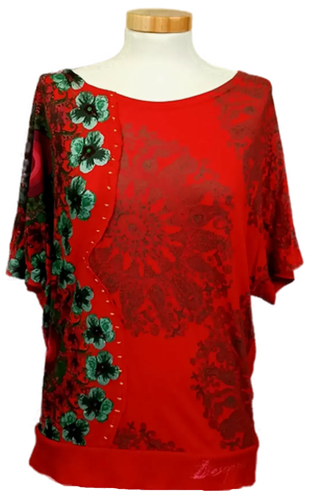 Desigual Damen T-Shirt rot/grün gemustert Gr. M - Bild 4