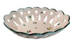 Gmundner Keramik Obstschale Durchbruch Streublume Grünrand 25,5x19 cm - Bild 1