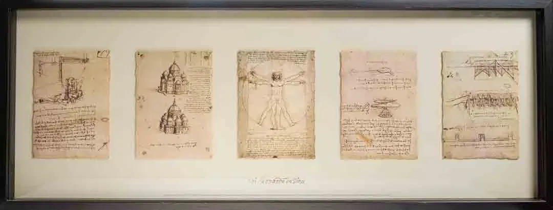 Vintage IKEA Bild mit 5 Leonardo-da-Vinci Faksimiles, 105×40 cm - Bild 1