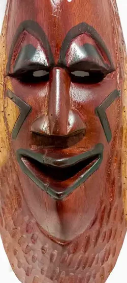 Große Wandmaske ca. 60 cm – geschnitzt, rotbraun mit schwarzer Bemalung – Vorschau 3