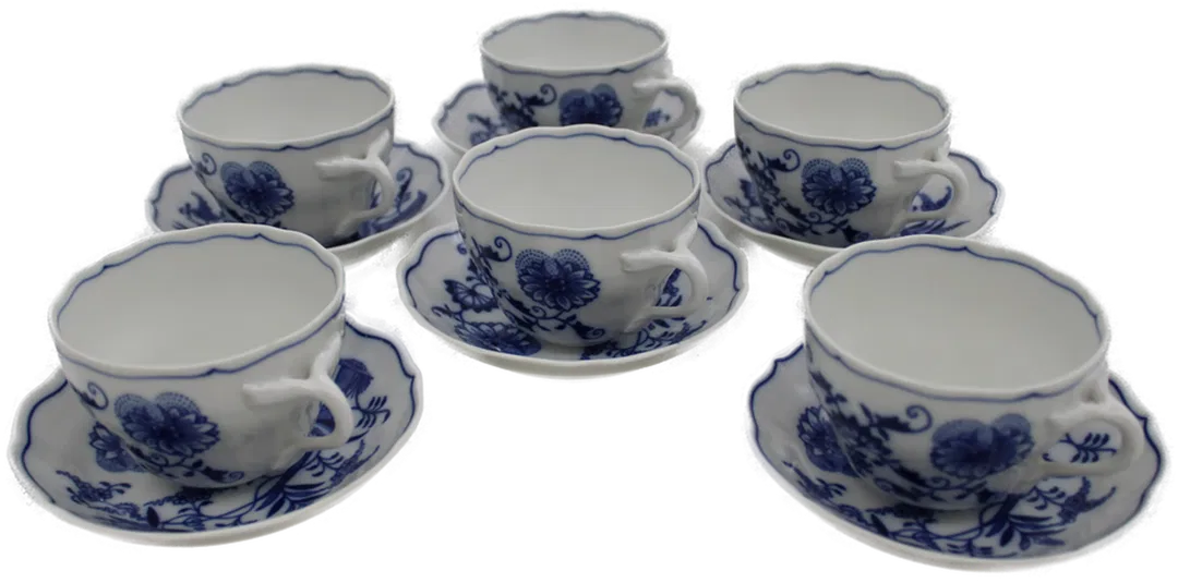 6-teiliges Tassen-Set mit Untertassen – Original Bohemia Zwiebelmuster  - Bild 1