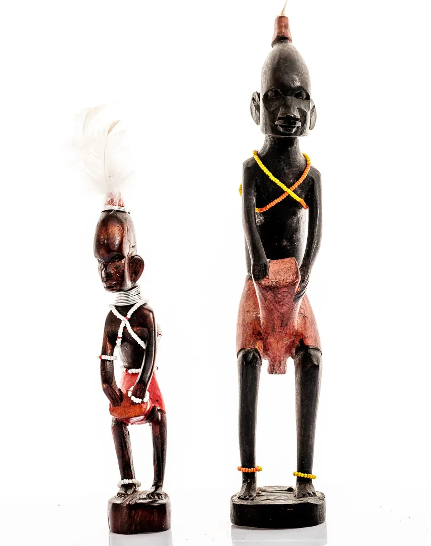  Afrikanische Holzfiguren mit Trommel 2 Stück – Bild 3