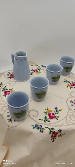 Lilien Porzellan Set, 1 Kanne + 4 Becher | Retro-Charme - Bild 2