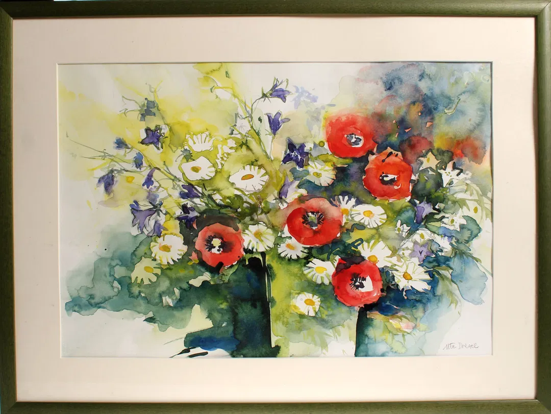 Bild Ute Dresel – Blumenstrauß, Original-Aquarell im Rahmen - Bild 4