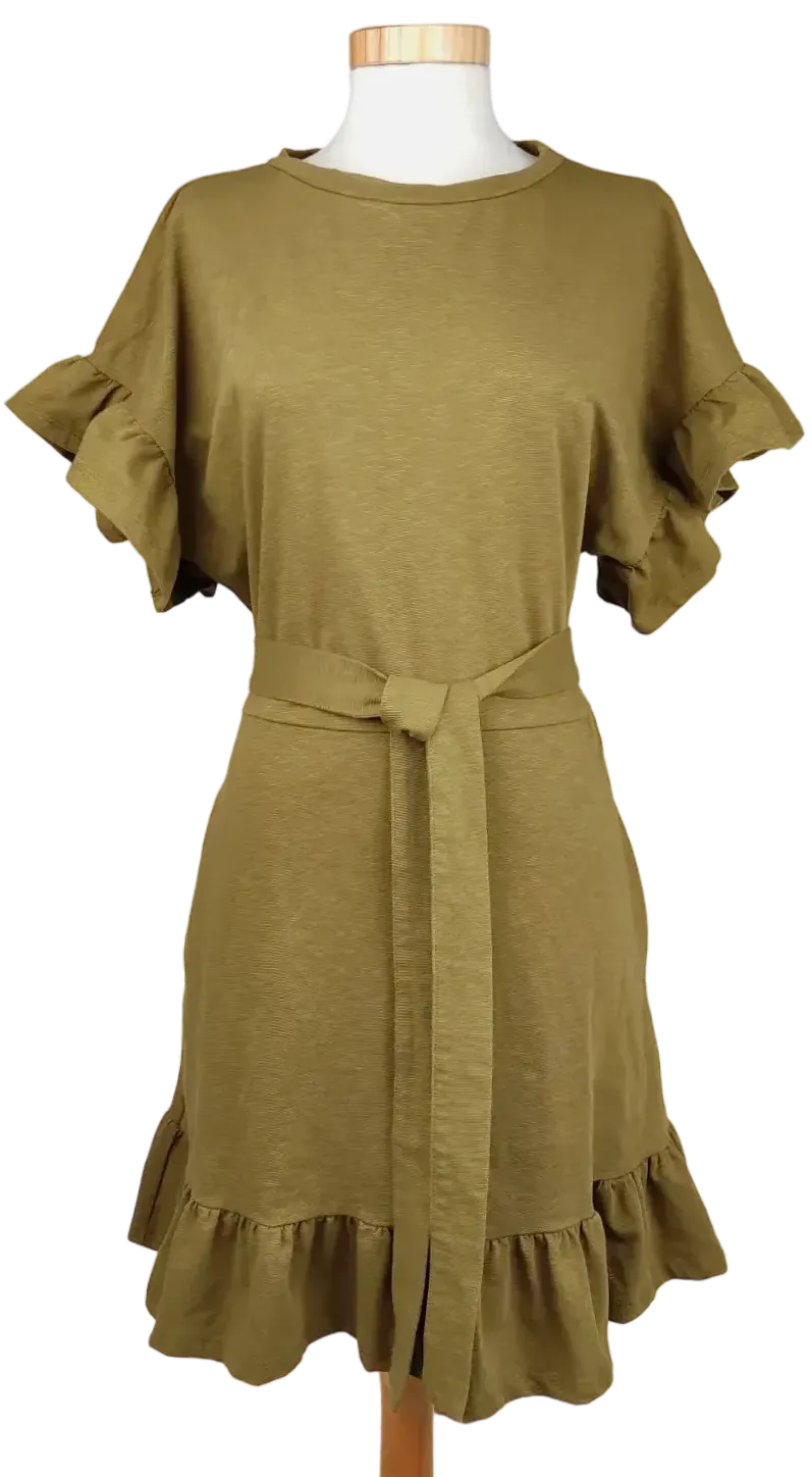 H&M Damen Midikleid, oliv - Gr. L - Bild 1