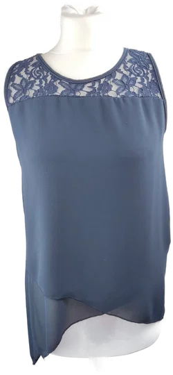 Damenbluse XS/34 Blau Mit Spitzeneinsatz | Zeitloser Charme