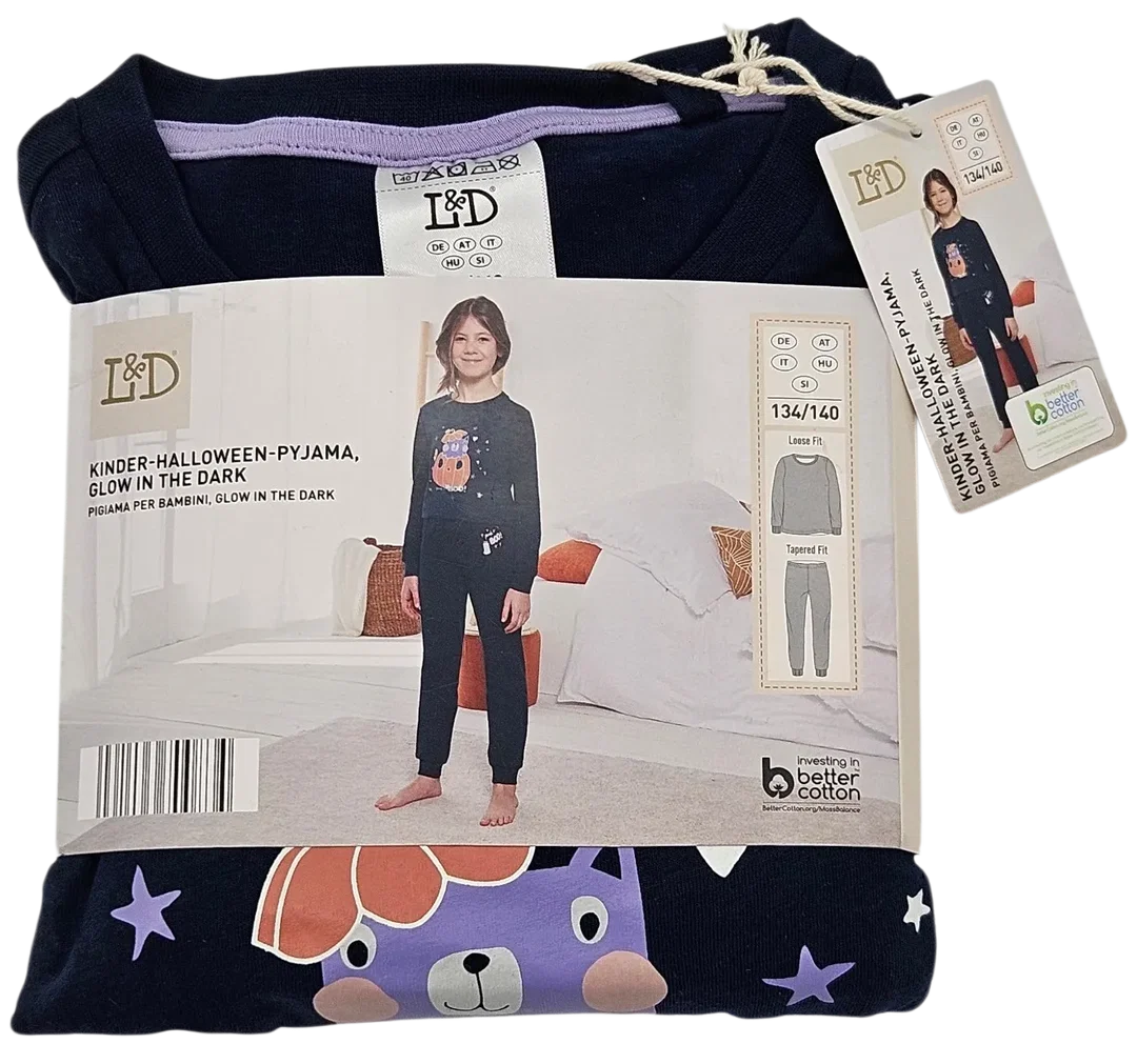 L&D Kinder-Halloween-Pyjama Glow in the Dark #2, blau - Gr- 134/140 – Bild 1