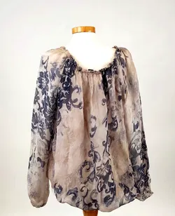 Sa.Hara Damenbluse beige  mit blauem Muster- Gr. 42 - Bild 2