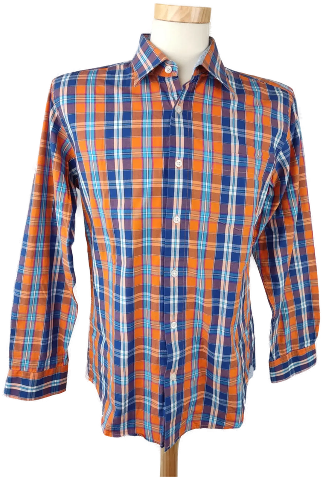 Tom Ramsey Herrenhemd orange/blau kariert - M - Bild 4
