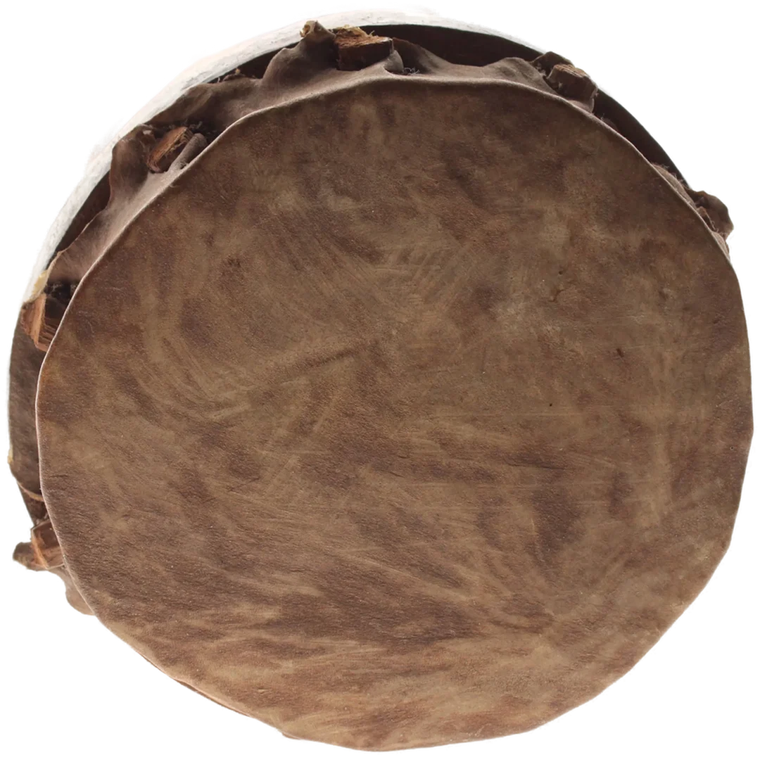 Afrikanische Trommel mit Gesicht – Handgeschnitzt aus Holz & Leder – ca. 35,5 cm – Bild 2