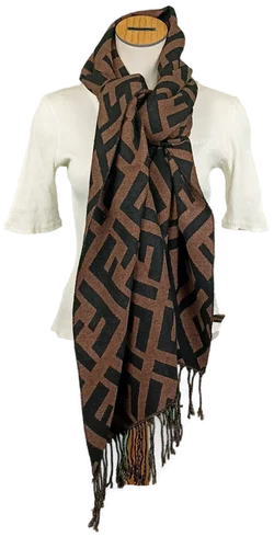Fendi Damen Kaschmir-Seide Schal schwarz/braun gemustert 
