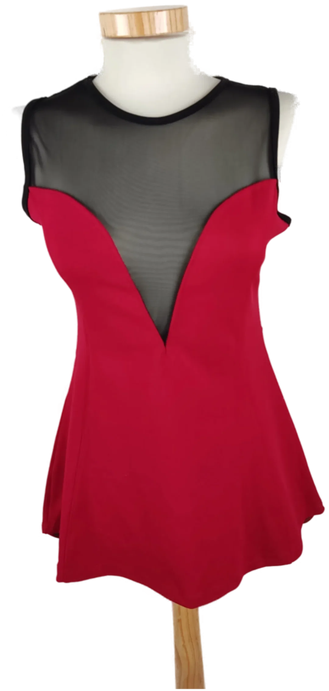 Damen Longshirt, Rot mit schwarzem Tüll-Einsatz, Gr. S - Bild 1