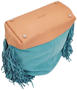 Max V. Koenig Damen Lederhandtasche mit Fransen, türkis/beige - Höhe ca. 37 cm  - Bild 3