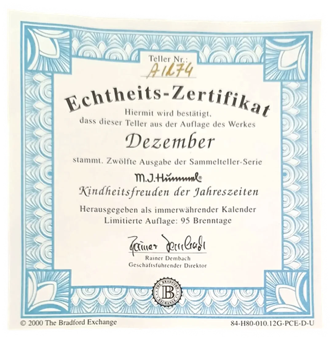 Sammelteller „Kindheitsfreuden der Jahreszeiten“ von M.I. Hummel - Dezember (Teller A 1274) – Bild 3