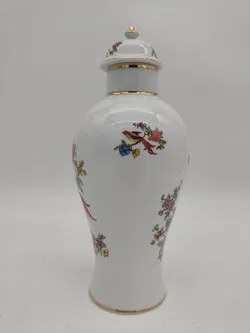 Hollohaza Vintage-Deckelvase mit Blumen und Vogelmotiv - weiß - Bild 2