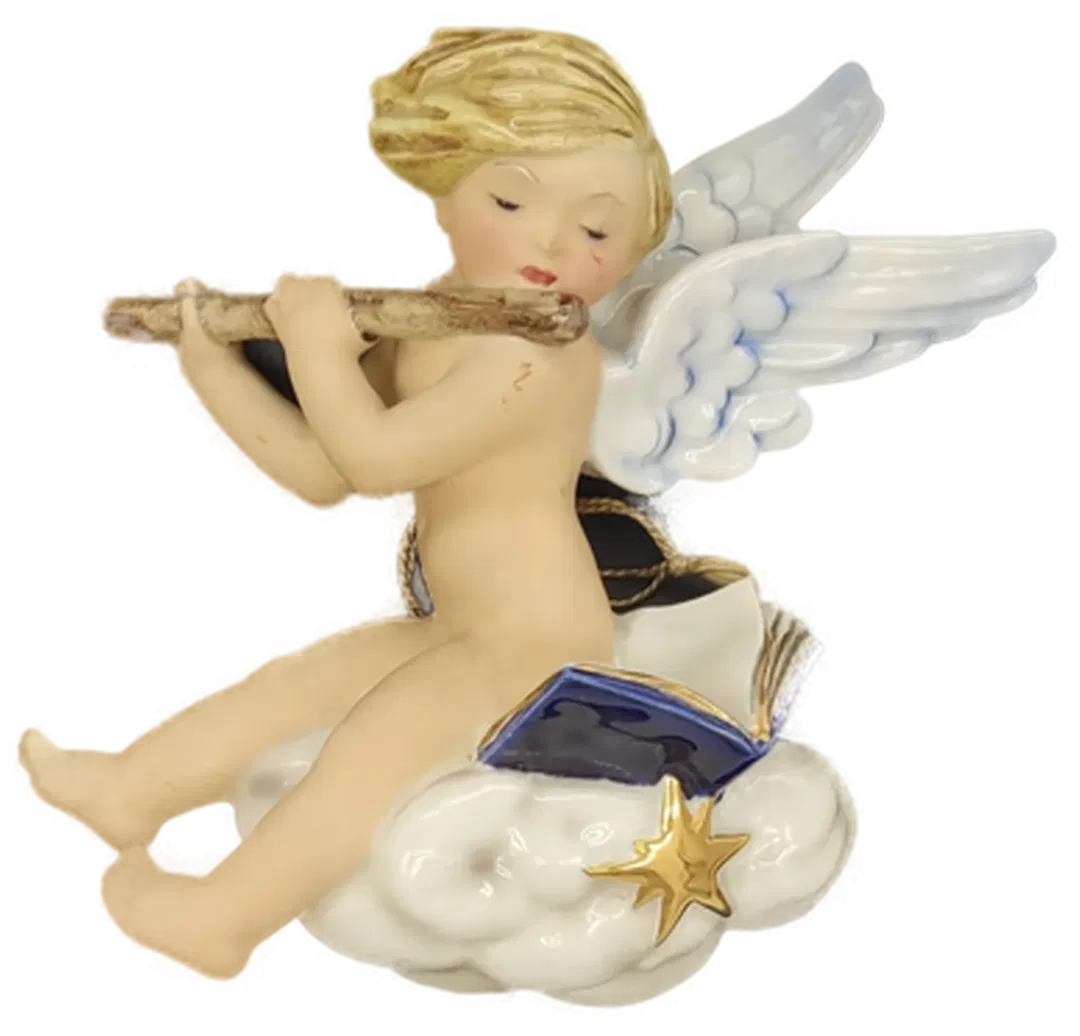 Figur eines Flöte spielenden Engels aus Keramik  - Bild 3