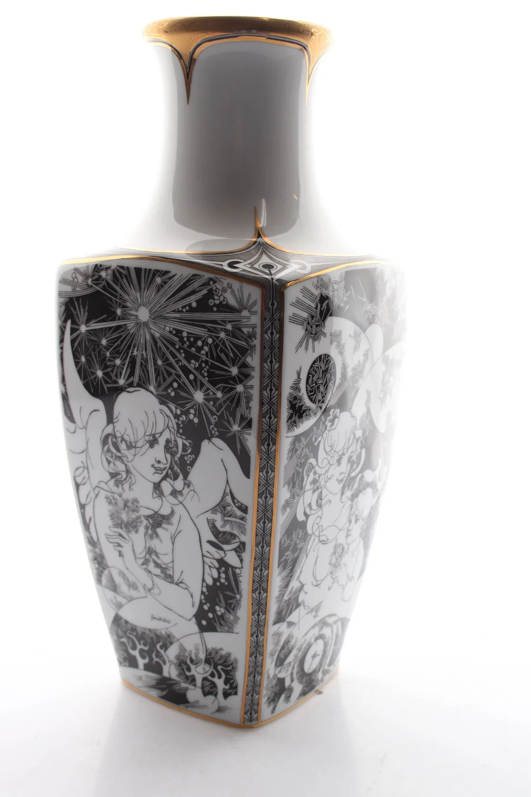 Hollóháza Porzellanvase 30,5 cm – Art Deco / Jugendstil Motiv – Ungarn – 1. Wahl - Bild 1