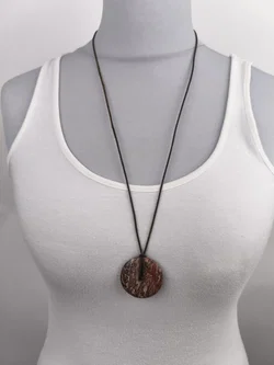 Schmuck, Kette, Donutanhänger Leoparden Jaspis mit Lederschnur, 4cm – Vorschau 2