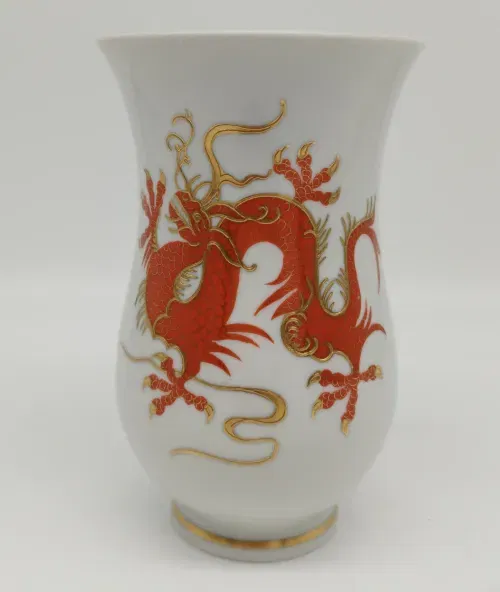 Handbemalte Schaubach Vase mit rotem Drachen – Porzellan, Sehr gut erhalten - Bild 1